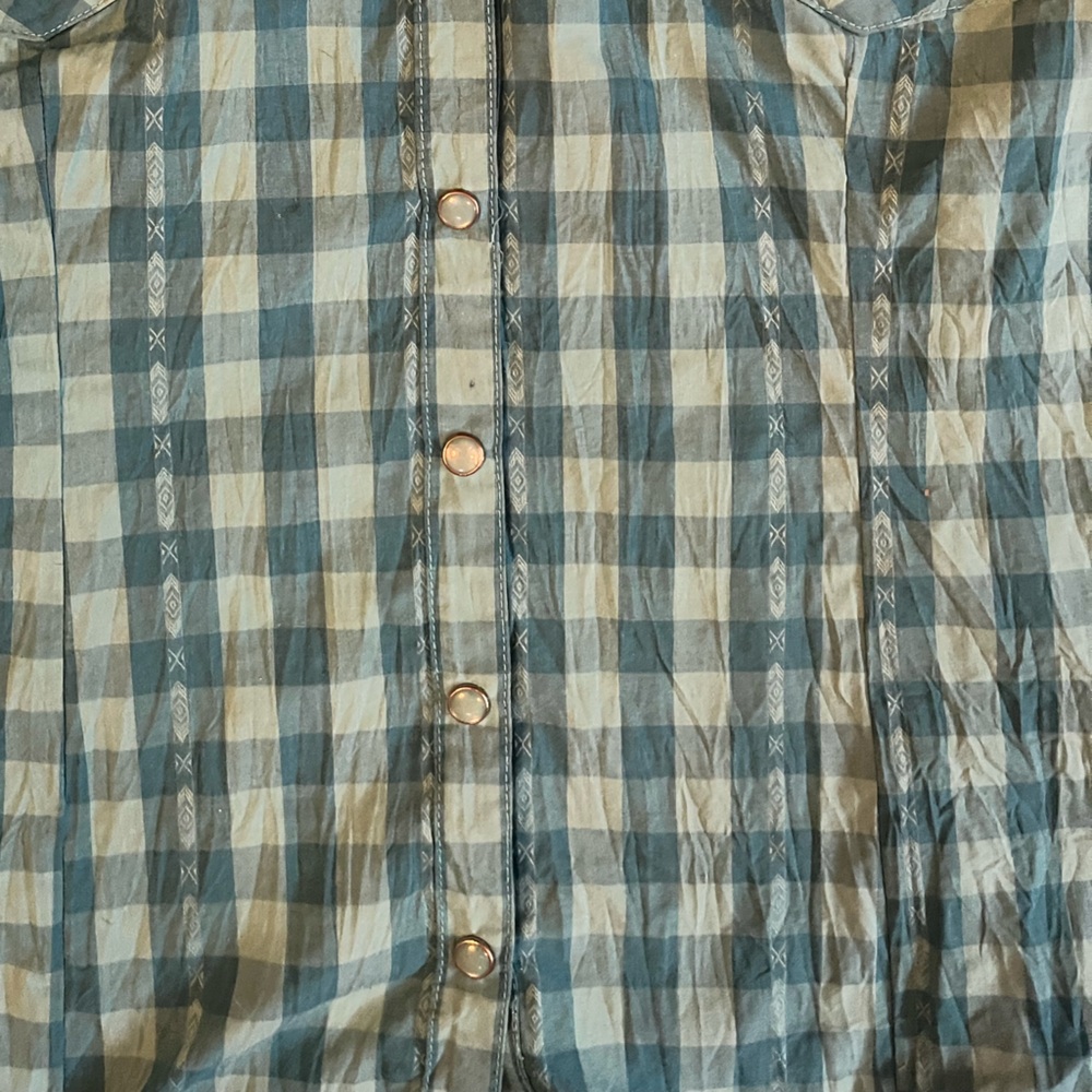 a.n.a Teal & Blue Green Checkered Snap Button-Down Country Western Shirt - Picture 11 of 12